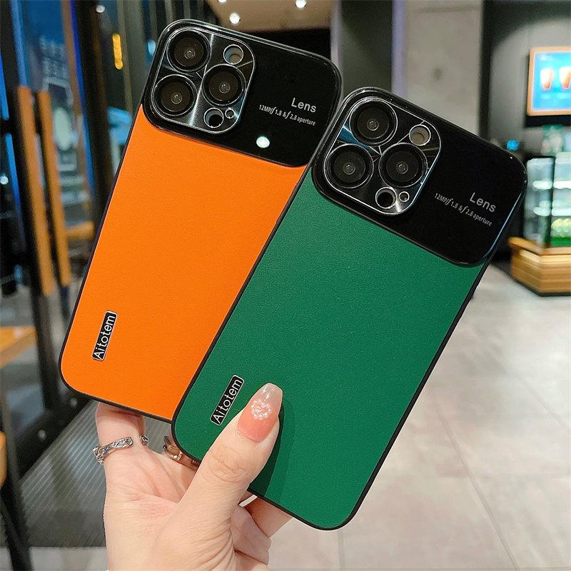 Funda de lujo nueva con patrón de cuero liso, ventana grande con película para lente, adecuada para iPhone 14 13 12 11 Pro Max, fundas todo incluido anticaídas