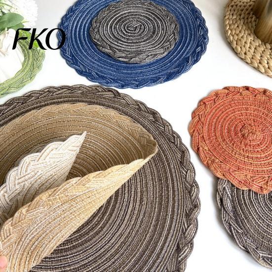 Textured Dining Mat 12 Inch Round Placemats, Polyester Woven Braided Place Mats, Heat Resistant Placemat Washable Circle Table Mats for Kitchen
