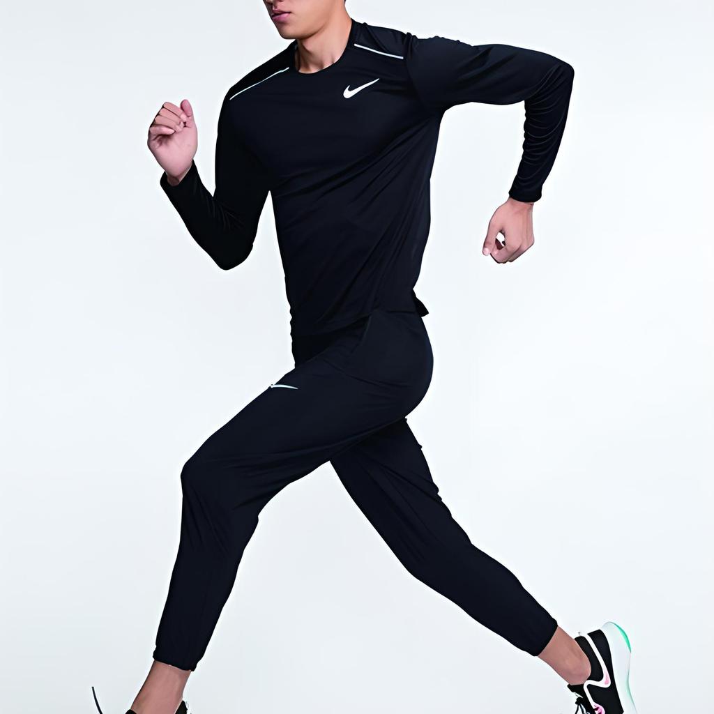 Nike Dri-Fit Long Sleeve Running Quick-Dry Fitness Shirt Men Tops Black AJ7569-010