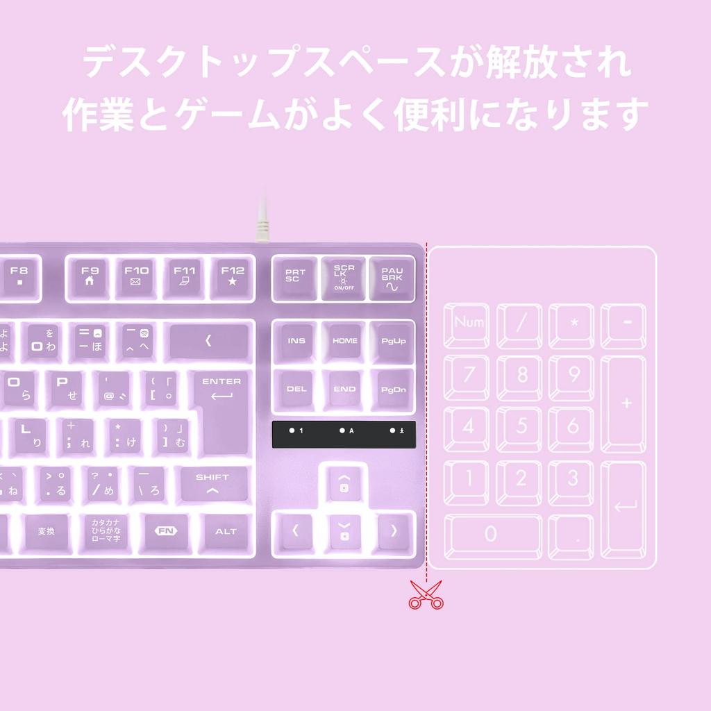 CHONCHOW Work Keyboard and Mouse Set, Japanese Layout, Illuminated, Quiet, Tenkeyless Gaming Keyboard with [No Conversion][Conversion] Keys, Cute,