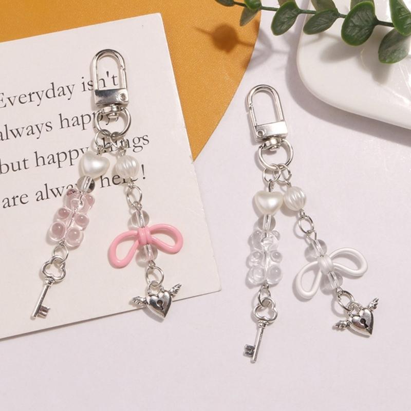 Niedlicher Herzschloss Bär Perlenanhänger Handyband Lanyard Tasche Schlüsselanhänger Rucksackanhänger Autoschlüssel Dekoration Kette