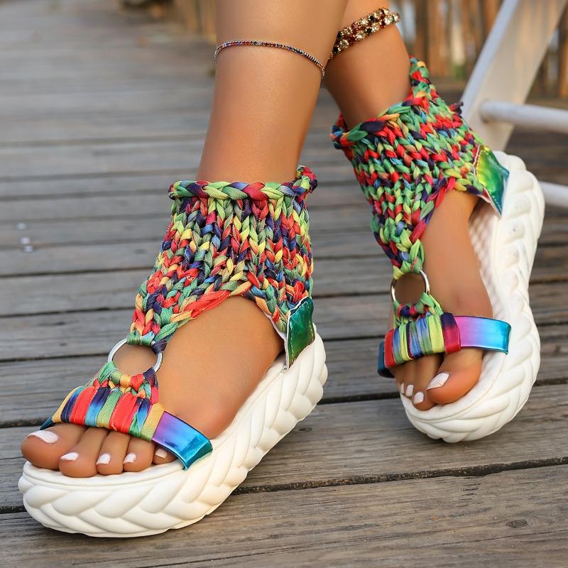 

Женские туфли с круглым носком, вязаным верхом, мягкой подошвой, противоскользящие, износостойкие, на плоской подошве, летние сандалии на платформе 43