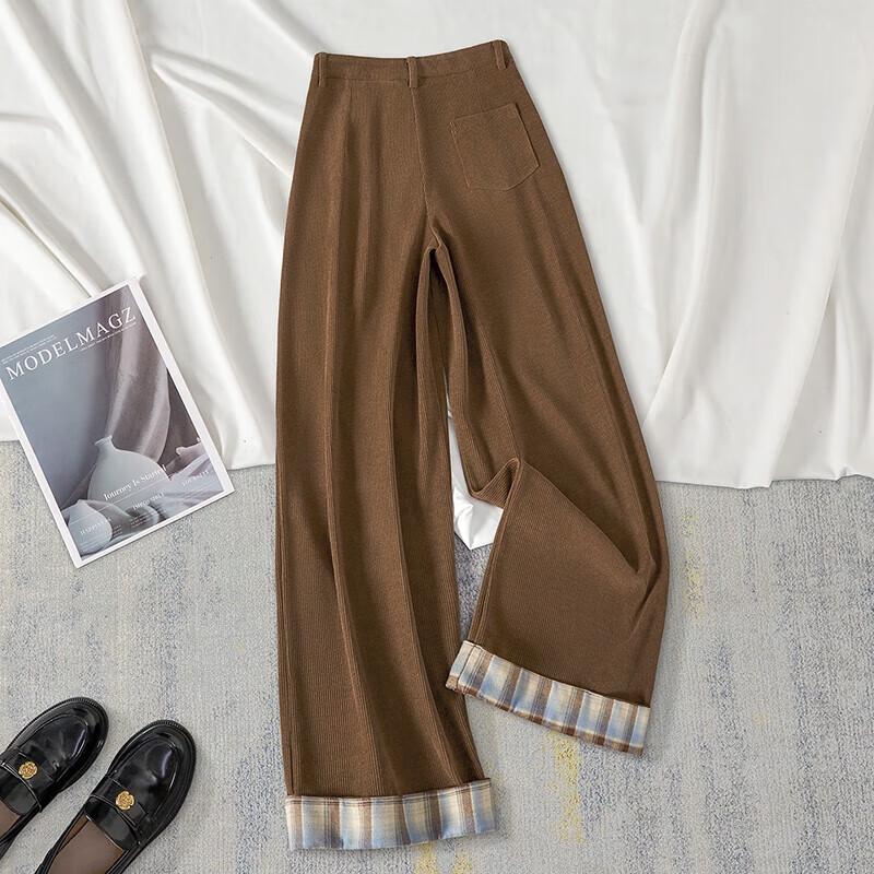 Women's High-Waist Plaid Wide-Leg Pants