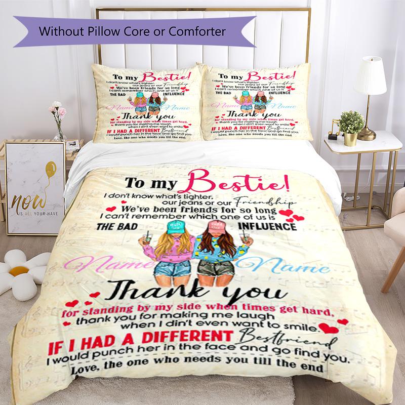 Good Friends Customize Your Name Bedding Set Breathable Duvet Cover With Pillowcases Decorative Bed Linen For Bedroom Home Decoration Birthday Gift