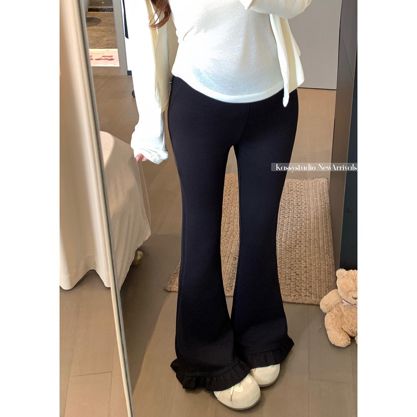 

Lace Patchwork Micro Flare Pants - Spring 2026 New Arrival, Slimming Versatile Korean Style for Women Large чорний