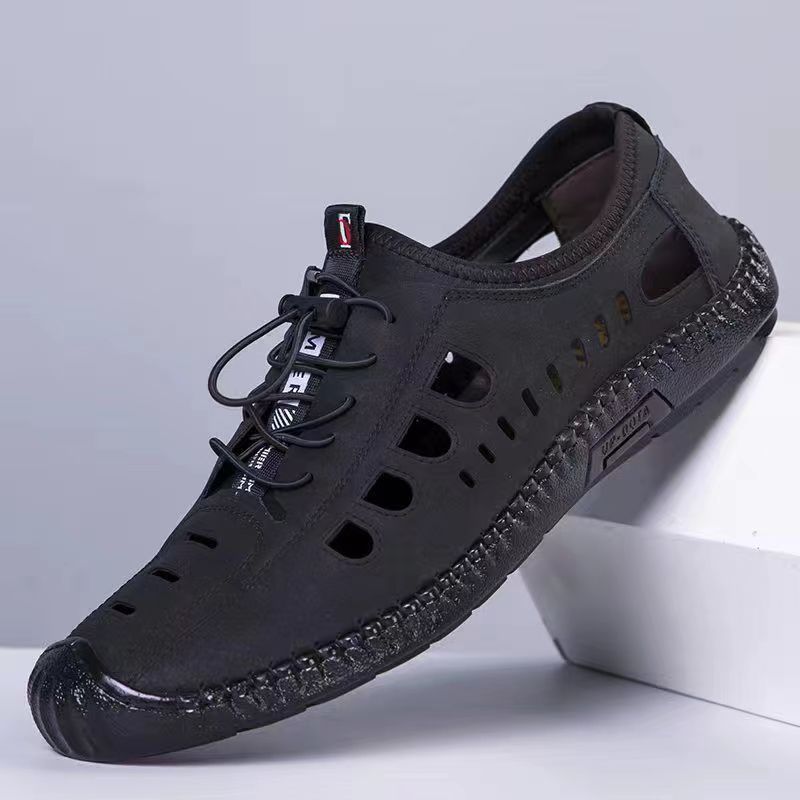 Men's Sandals Leather Surface Spring New Hollow Casual Sandals Breathable