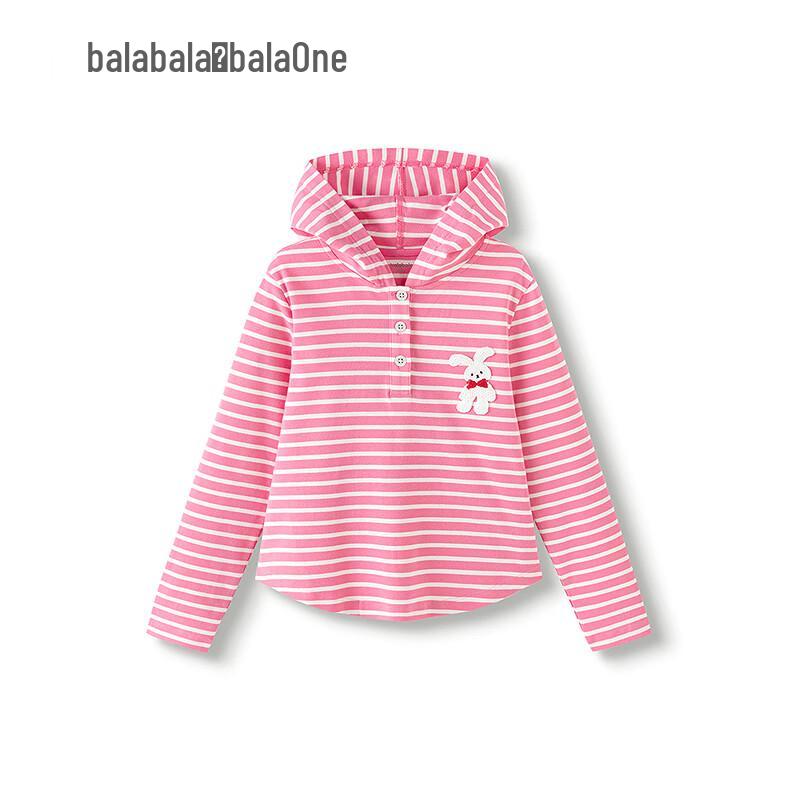 Balabala Girls' Hooded Striped Long-Sleeve T-Shirt