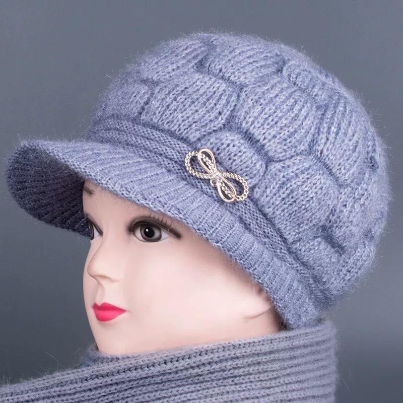 Hat Female Autumn and Winter Rabbit Hair Big Eaves Knitted Hat Old Hat Old Lady Fleece Warm Wool Hat