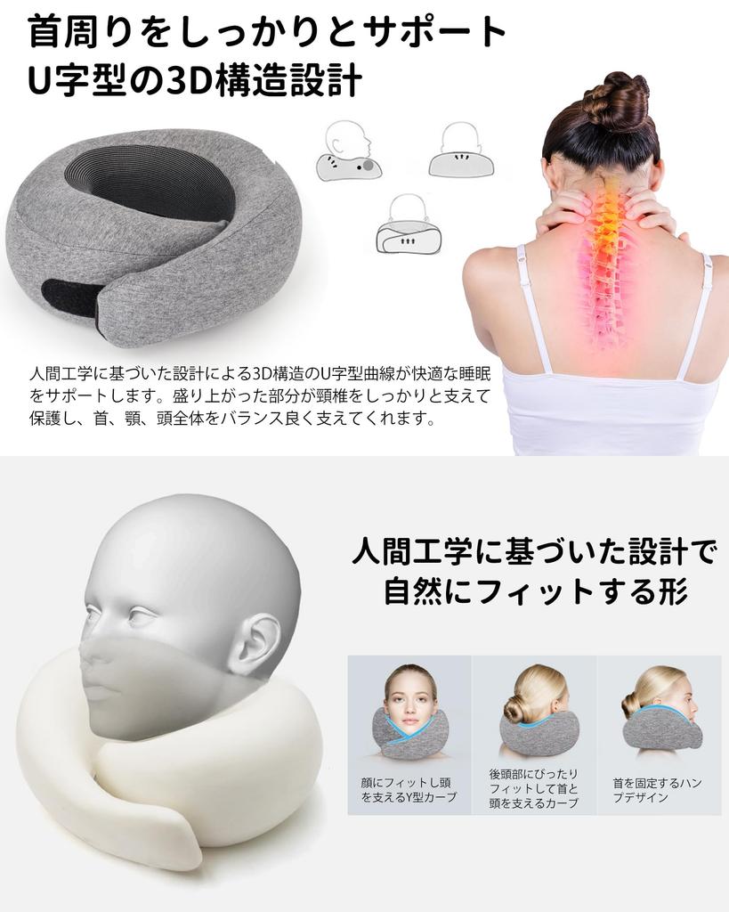 Melvint Neck Memory Portable Straight Washable Easy To Air Convenient Night Disaster Gray Pillow, Foam, U-Shaped, Pillow, Compact, Neck, Cover, Carry,