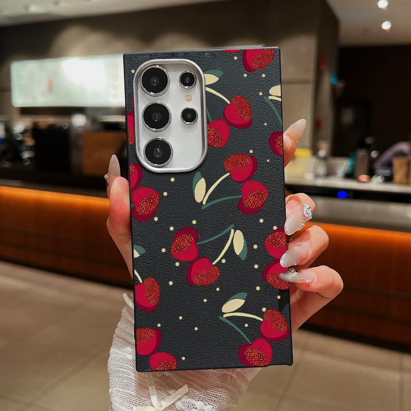 Cherry Pattern Soft Tpu Case for Samsung S25 S24 Fe S23 Ultra S22 S21 A16 A15 A55 A56 A35 A36 A25 Shockproof Slim Leather Texture Case Cover