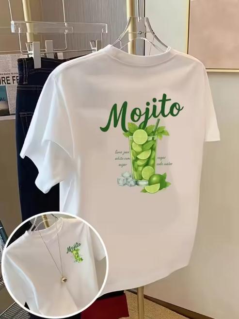 The Mojito Cocktail Graphic TShirt Casual Crew Neck Short Sleeve Top Retro Lime Mint PrintVersatile Summer Daily Fashion Tee
