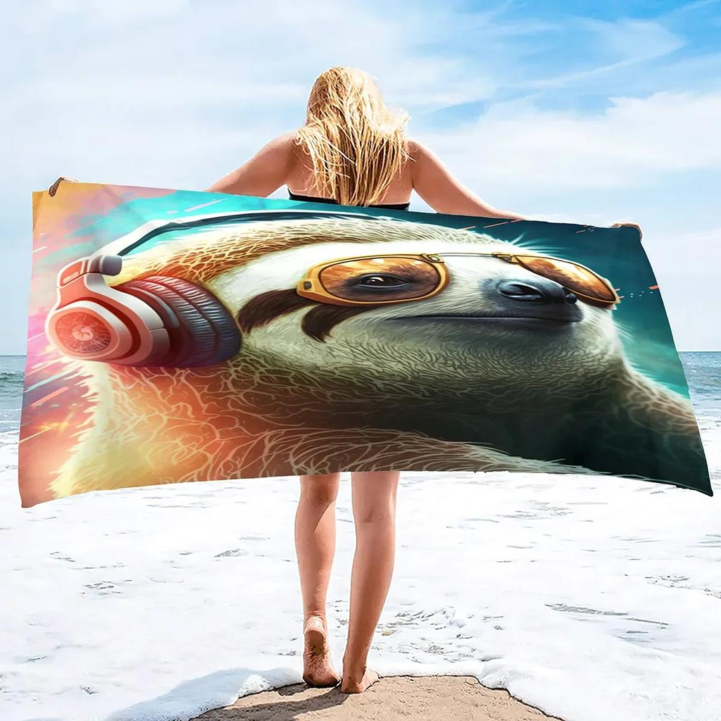 3D Strandlaken, Schattige Luiaard Tropische Bloemen Zachte Badlakens Zeer Absorberend Sneldrogend Bad Washandjes voor Hotel Spa Douchebadjas