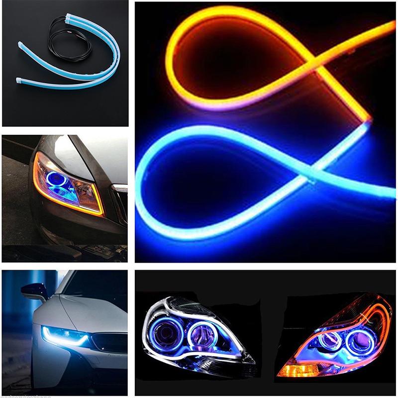 Car Lights Exterior 2Pcs 60CM LED DRL Slim Amber Sequential Flexible Turn Signal Strip For Headlight | UK Drl Led Lights - Foto 11