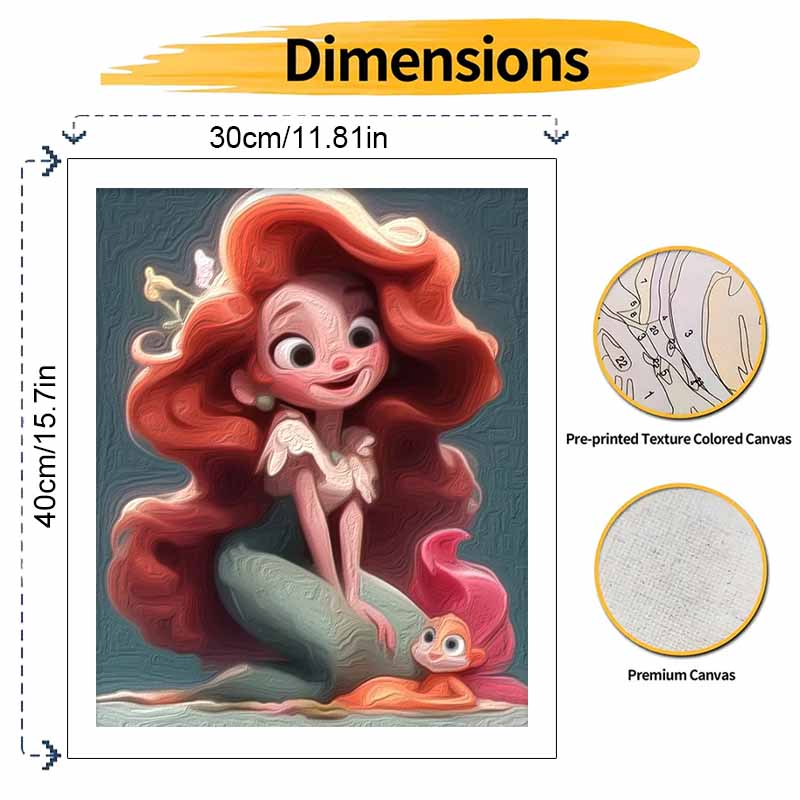 Disney Ariel Little Mermaid oil paint by numbers painting kit handmade diy home decor gifts wall art canvas for adults home decor