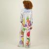 Satin Print Loose Pants Sets Women Causal Long Sleeve Shirts Two Piece Sets Female Outfits Streetwear