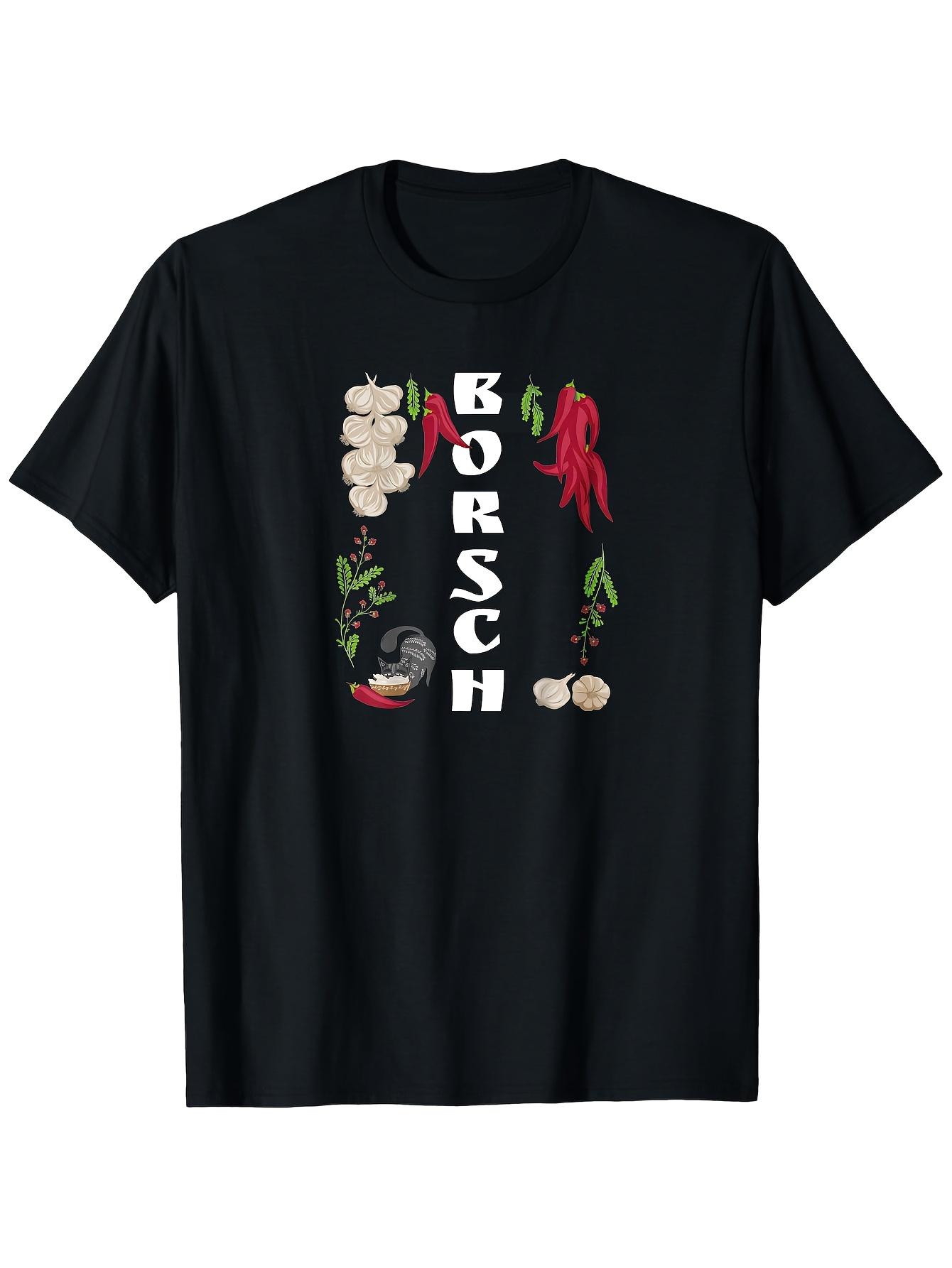 

100% Fun Ukrainian Pattern T-shirt | Borsch Design with Vibrant Red Chili Onion and Garlic Everyday T-shirt Fun Pattern T-shi... 5XL різнокольоровий