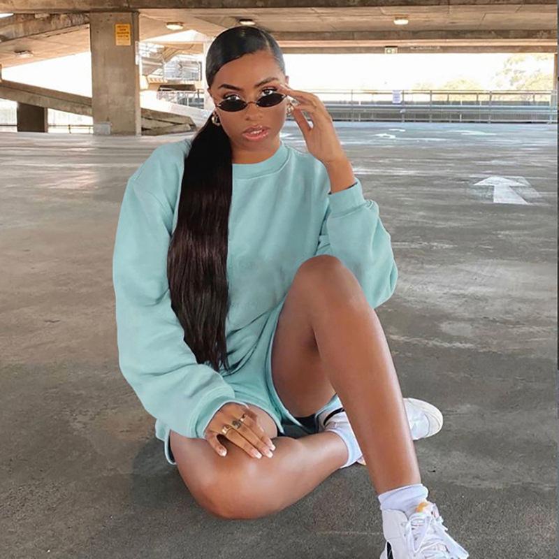 eBay hot sale, European and American spring and autumn hot sale solid color long-sleeved shorts sweater suit women