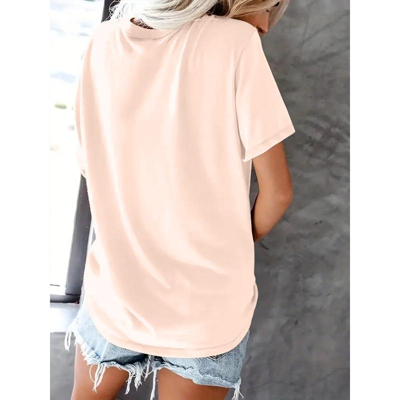 Women'S Casual Round-Neck T-Shirt with Stylish Letter Print for Spring and Summer