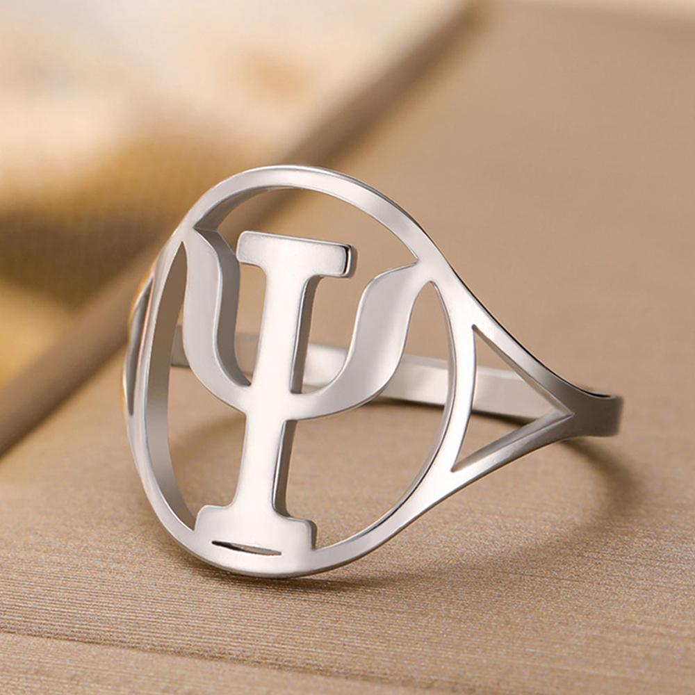 Dawapara PSI Symbol Ring for Women Men Greek Alphabet Letter Psychiatry Psychology Gifts Stainless Steel Jewelry