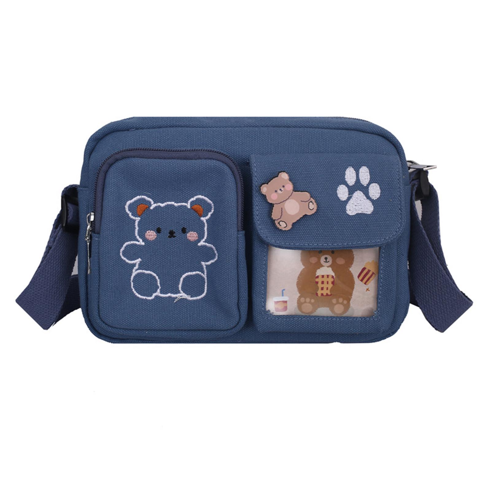 Сумка через плечо с вышивкой в виде милого медведя холщовый кошелек через плечо стильная сумка-мессенджер квадратная сумка студенческая сумка для девочек-подростков синий 1229₽