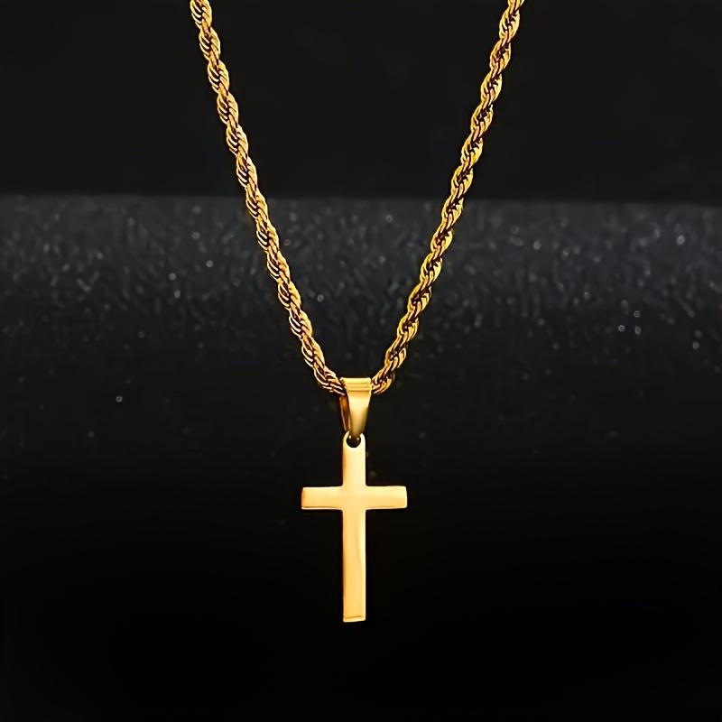 Gold Plated Stainless Steel Cross Pendant Necklace & Rope Chain Bracelet Jewelry Set for Men Women