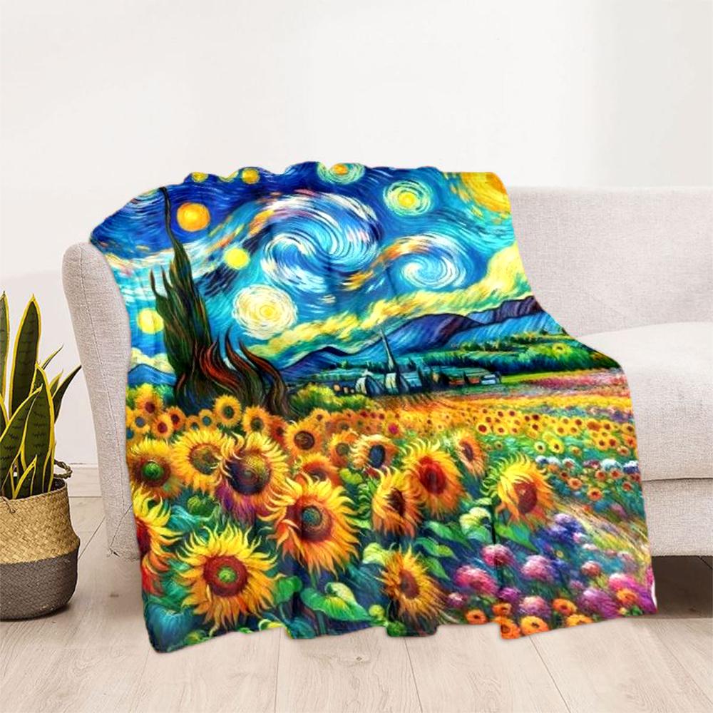 Sunflower Starry Sky Personalized Text Blanket Lightweight Personalized Blanket Soft Cozy Great For Sofa Bedding Bed Home Decor Ideal For All Seasons