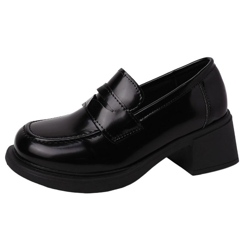 Fashion British style small man thick heel platform small leather shoes women 2025 summer new one-pedal simple loafers