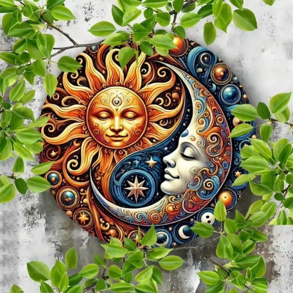 Vintage Yin Yang Metal Wall Art, Sun and Moon Aluminum Decor for Indoor Outdoor Living Room Bedroom