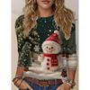 Women's Christmas Style Cute Snowman Christmas Tree Printed Long-sleeved T-shirt Festive Atmosphere Warm Top