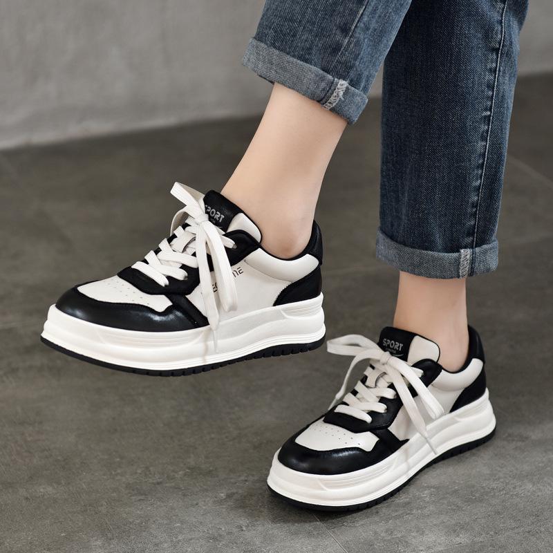 Autumn 2025 Women's Genuine Leather White Sneakers - Round Toe, Low Top, Soft Sole, Non-Slip, Casual