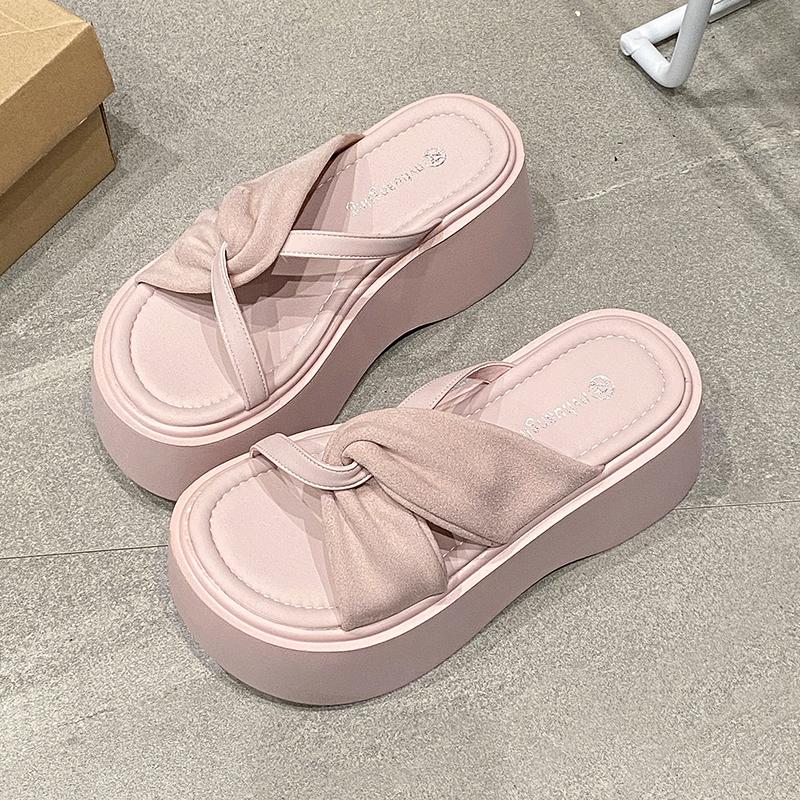 Fashion NEW Casual 8CM Wedge Slippers for Women Summer Non Slip Platform Sandals Woman Open Toe Comfortable Female Chunky Beach Slippers