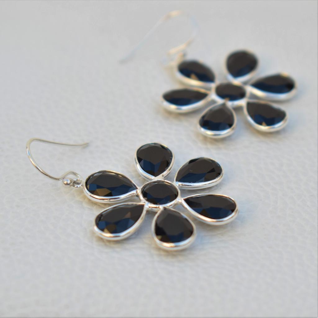 Faceted Black Onyx Earrings, Flower Design Earring, 925 Sterling Silver Handmade Earring, Gift for Her, December Birthstone