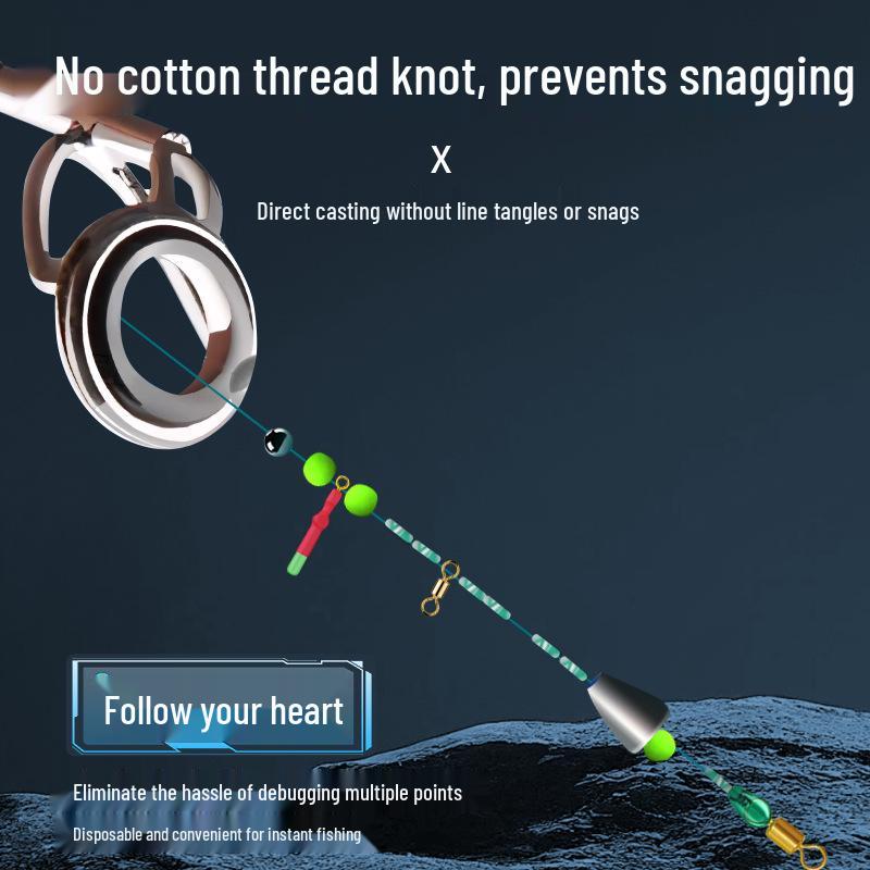 Automatic Bottom-Finding Sliding Float Rig for Rock Fishing - No-Float Double-Lead - Long Cast Rod Accessory Set.
