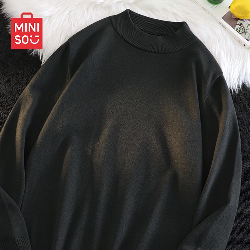 

MINISO Men s Loose-Fit Mock Neck Knit Sweater 4XL