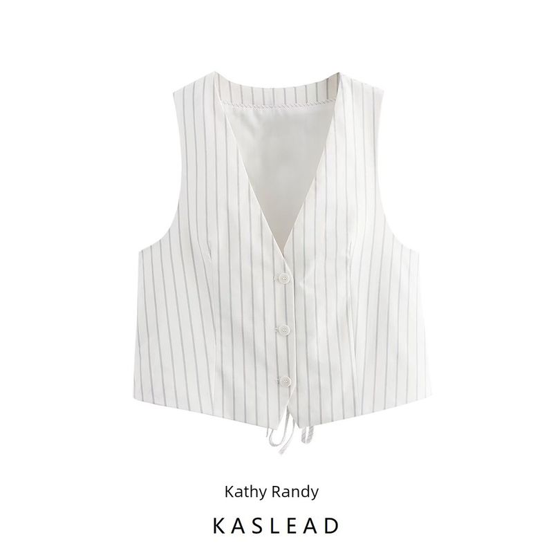 Kaslead New Arrival Women's Fashion Style Stylish Simple and Versatile Pinstripe Vest Vest 2010887
