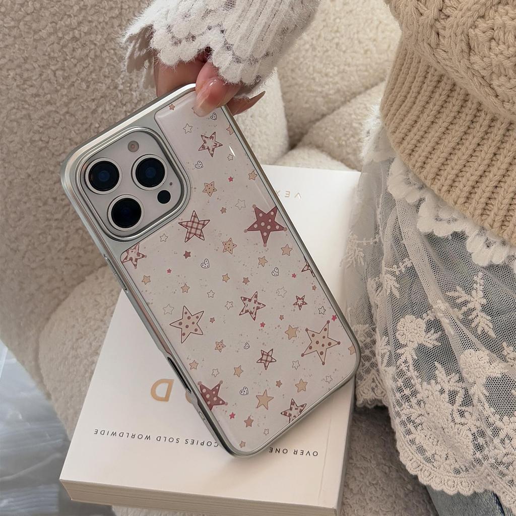 ins Polka Dot Plaid Star Phone Case for iPhone 14, iPhone 15, and iPhone 16 Pro Max
