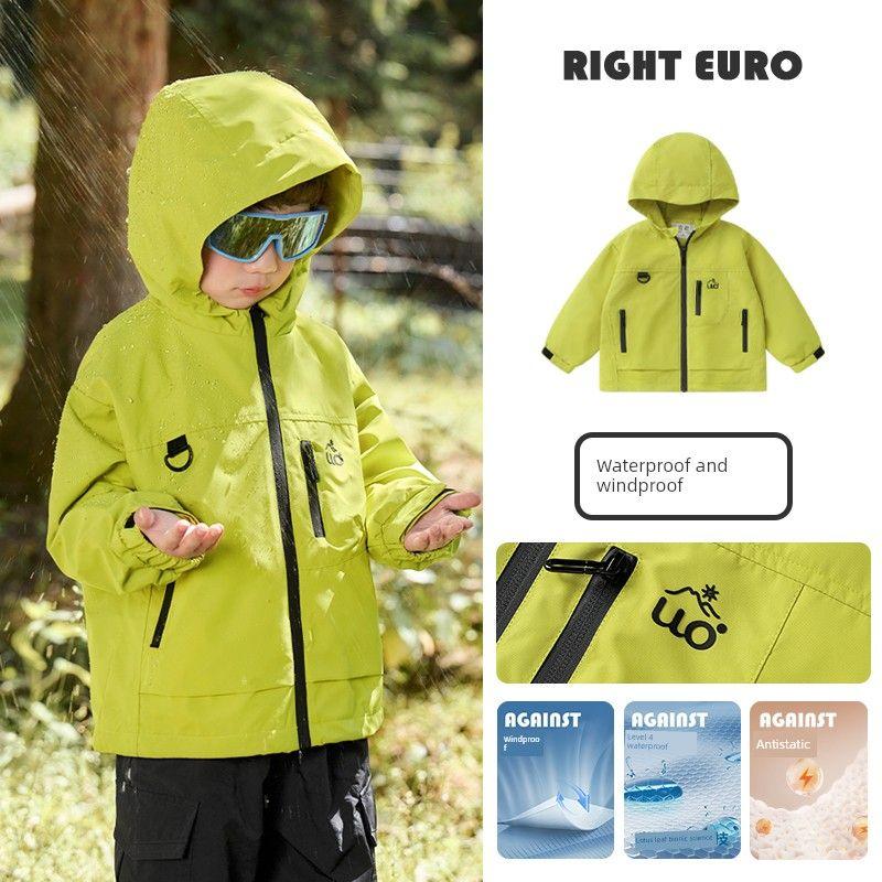 Right European Style Boys' Mountain Jacket 25 Autumn New Outdoor Style Color-Blocking Zipper Waterproof Hooded Windproof Children's Clothing