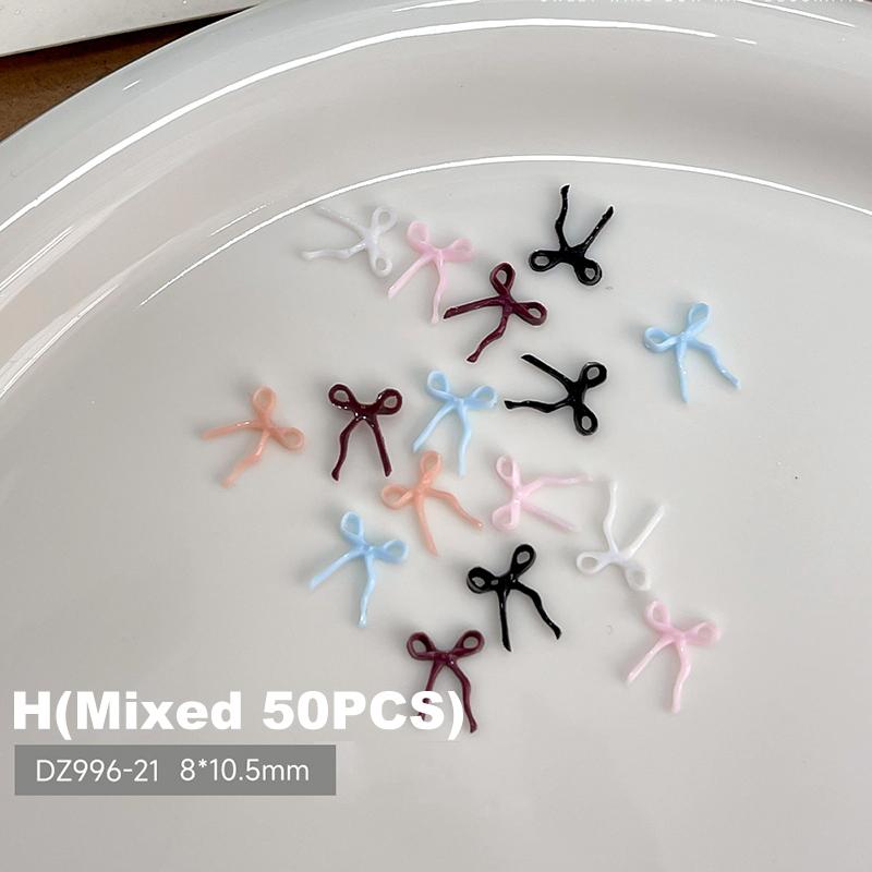 50 Pcs For DIY Manicure And Salon Decoration Soft Mini Bow Shape Nail Art Charms Mix Color 3D Bowknot Resin Accessories
