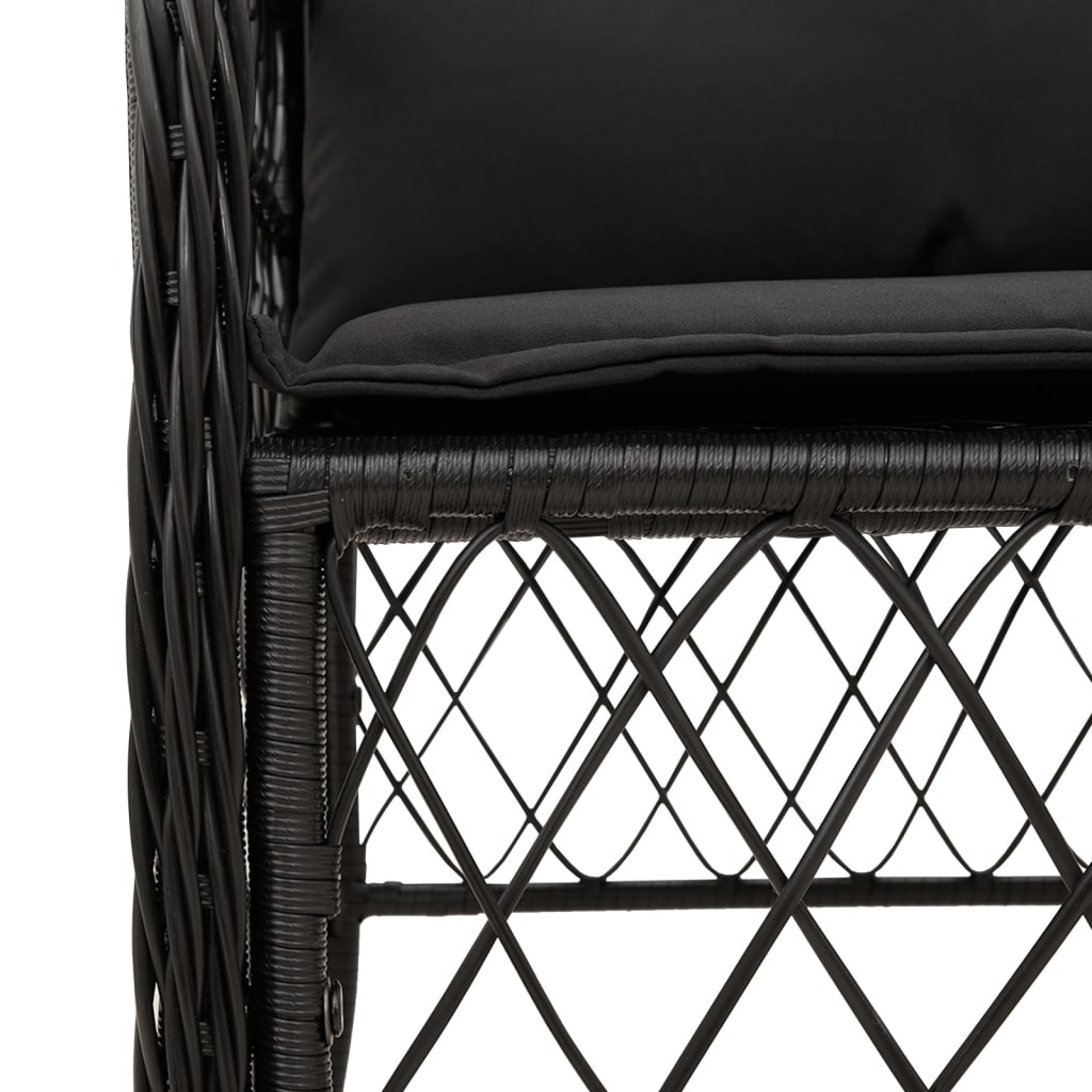 Vidaxl 3-Cz. Bistro Furniture Set with Cushions, Black, Poly Rattan