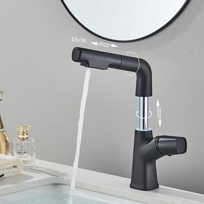 Ausziehbarer Waschbecken-Wasserhahn, Badezimmer, anhebbarer Messing-Mischbatterie, Heiß- und Kaltmischer, 360 ° anhebbarer Waschbecken-Wasserhahn, Dual-Modus