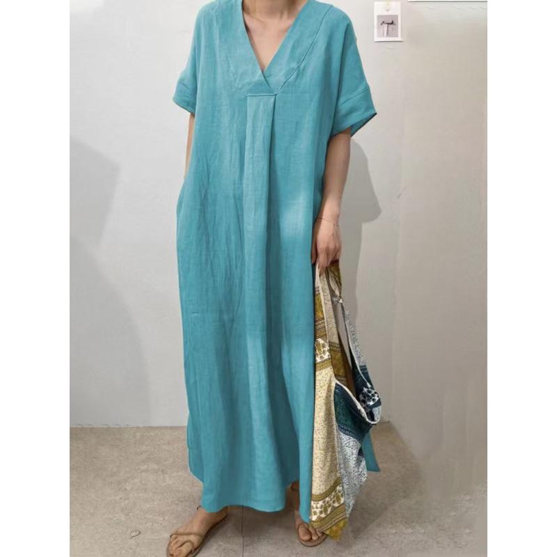 Damen Casual Kurzarm V-Ausschnitt Rabattkleid