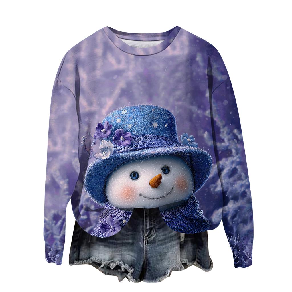 Dam Mode Tryckt Långärmad Lös Rundhals Sweatshirt Topp Höst