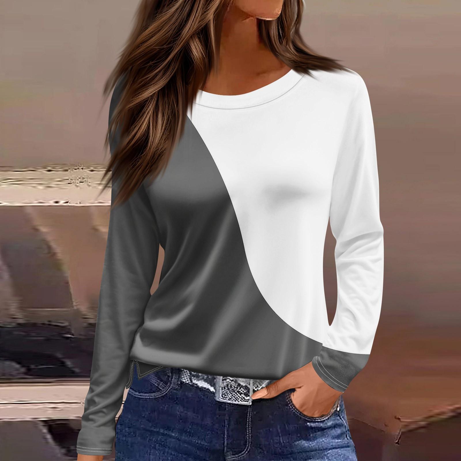 

Женская модная повседневная свободная футболка с разрезом и круглым вырезом с длинным рукавом с принтом, женский топ XL