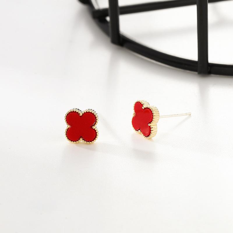 

Высококачественные серьги в виде четырехлистного клевера Роскошные модные серьги Простые и универсальные серьги-бижутерия красный