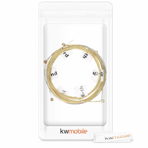 Kwmobile Set of 6 Steel Guitar Strings - for Acoustic Guitars with Lettering - 6x Steel Strings for Acoustic and Western Guitars