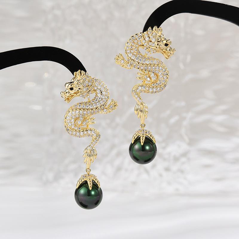 Модные легкие роскошные тяжелые промышленные изысканные серьги слегка инкрустированные цирконием китайские серьги с драконом темпераментные серьги для женщин золотой