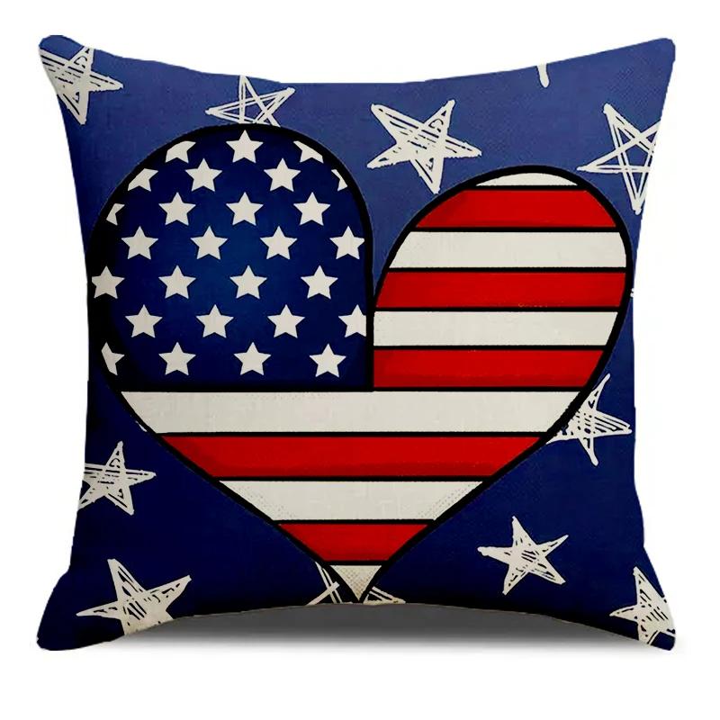 Independence Day Liberty Hat Heart Printed Soft Square Pillowslip Linen Blend Cushion Cover Pillowcase Living Room Home Decor