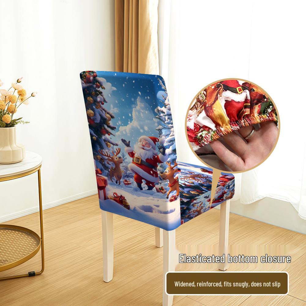 Festive Christmas Stretch Chair Cover - Dustproof Print Decoration