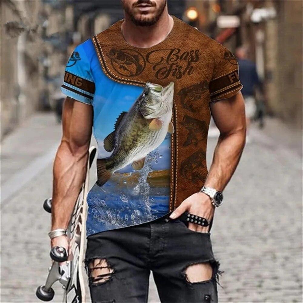 3D Printed Summer Fashion Outdoor Fishing  T-Shirt Europe And America Casual Retro Street Style Round Neck Short Sleeve Men Tees