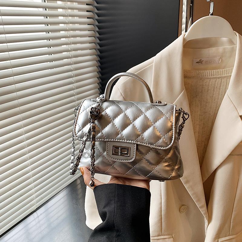 Fashion Rhombus Chain Embroidered Thread Bag Women's New Shoulder Crossbody Temperament Commuter Hand Carry Small Square Bag Tide